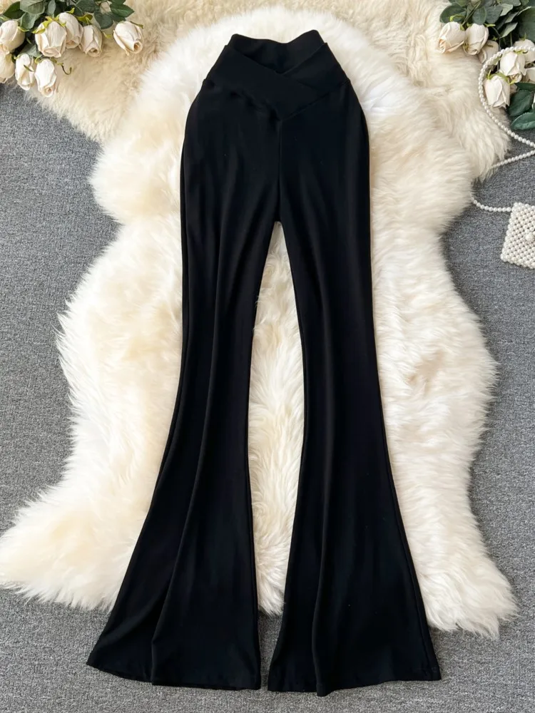 Y2K Women\'s Pants Solid High Waist Flare Pants Wide Leg Korean Fashion Elegant Casual Vintage Autumn Outerwears Woman Clothing