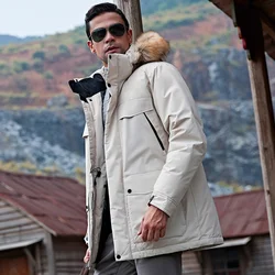 Chaqueta de plumón de pato blanco para hombre, Parka gruesa con Cuello de piel grande, impermeable, a prueba de viento, alta calidad, invierno,-40 grados, 2024