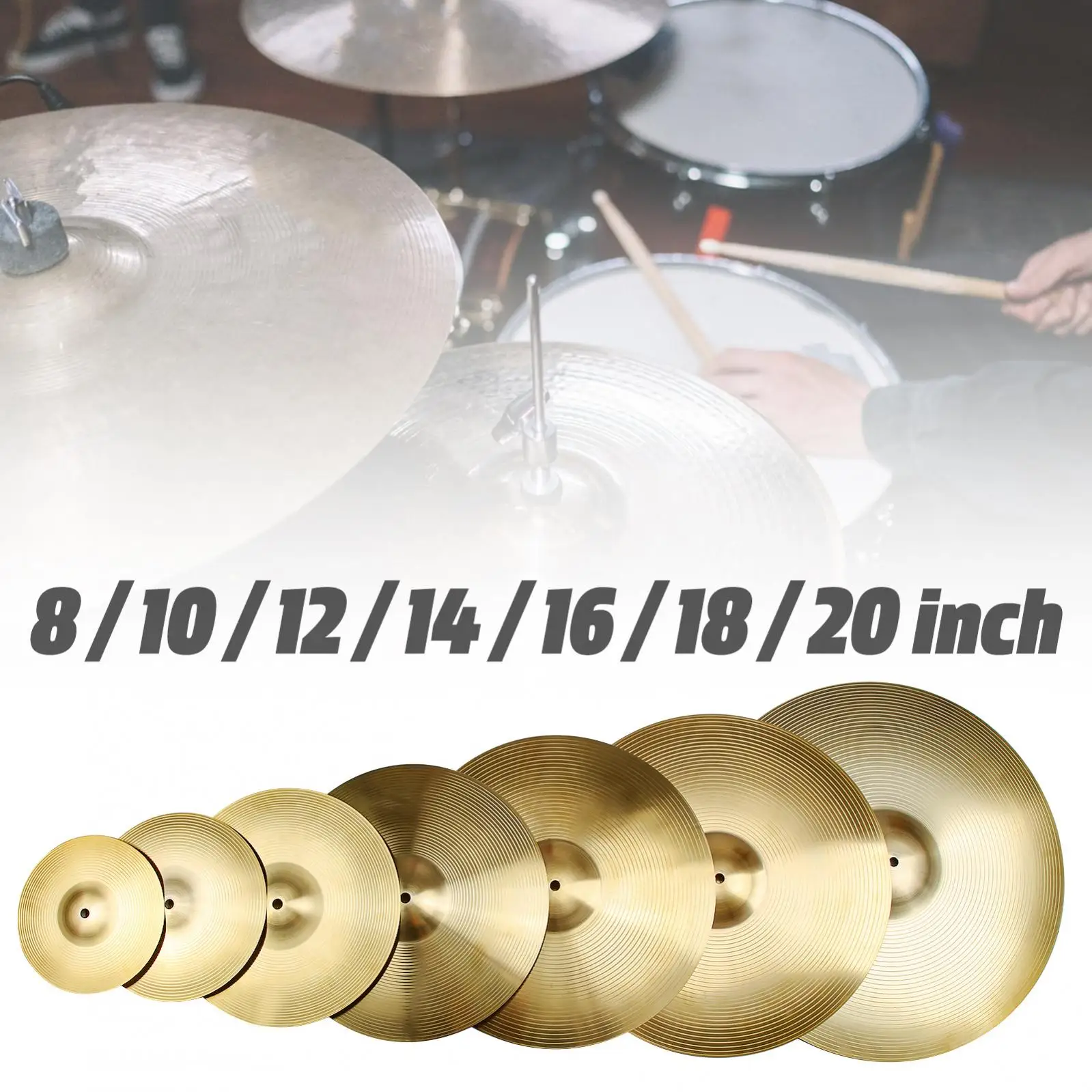 Brass Drum Crash Cymbal para Jazz Drum Sets, padrão utilizável, liga, 8 \