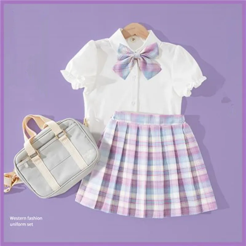 

New Kids Girl Outfit 2Pcs Set 2023 Spring Autumn Teens Girl Cute Fashion shirt+Short Skirt Students BoutiqueTeenage Girls Sets