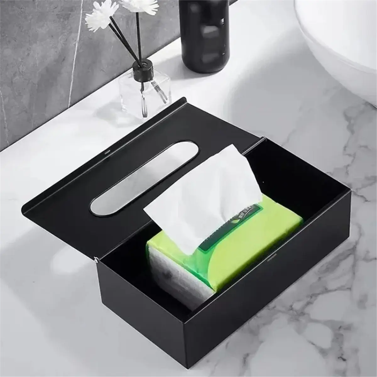 A24I Luxury Stainless Steel Tissue Box for Desktop and Wall Mount in Living Room and Stainless Steel
