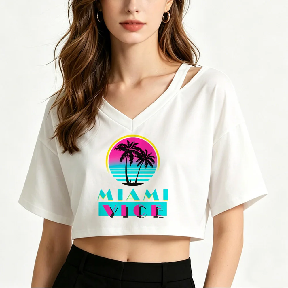 Miami Vice crop top women funny y2k gothic 2000s meme t shirt clearance sales harajuku cheap anime