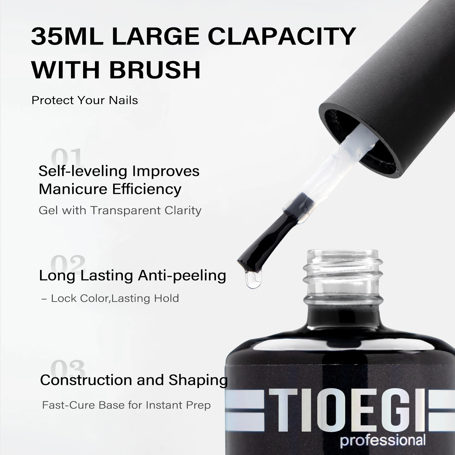 TIOEGI 35ML rubberen basisgel met grote capaciteit en geen veeg top semi-permanente gel voor verlenging dikke nagelbasislaag hoogglans top