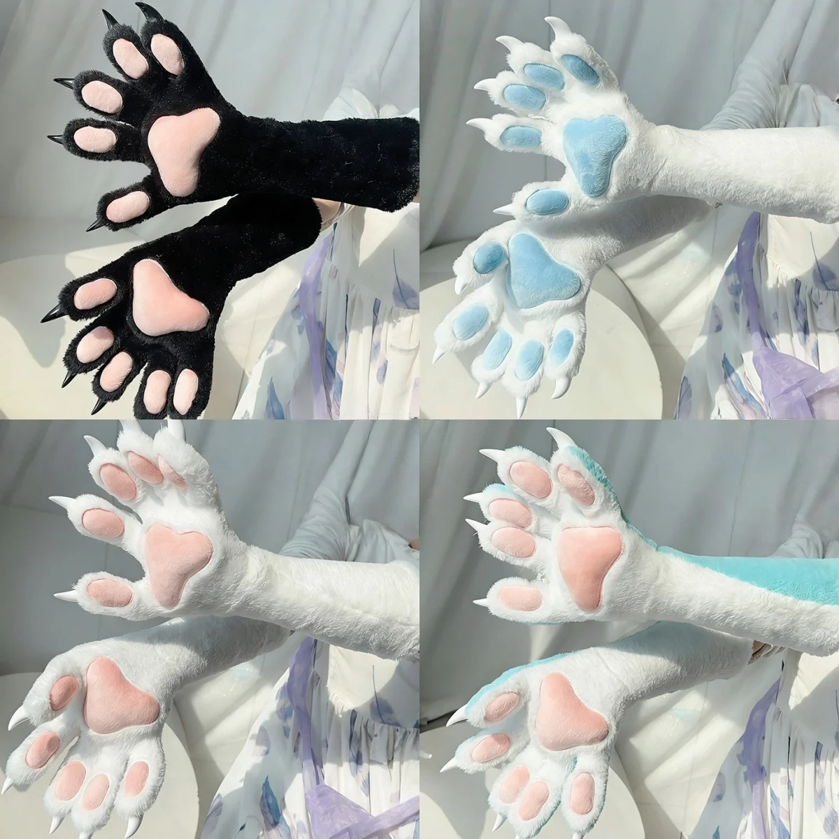 6 Styles Fursuit Paw Pieces Furry Performance Cosplay Props Kigurumi Five-finger Stretchy Close-fitting Animal Claw Gloves 40 CM