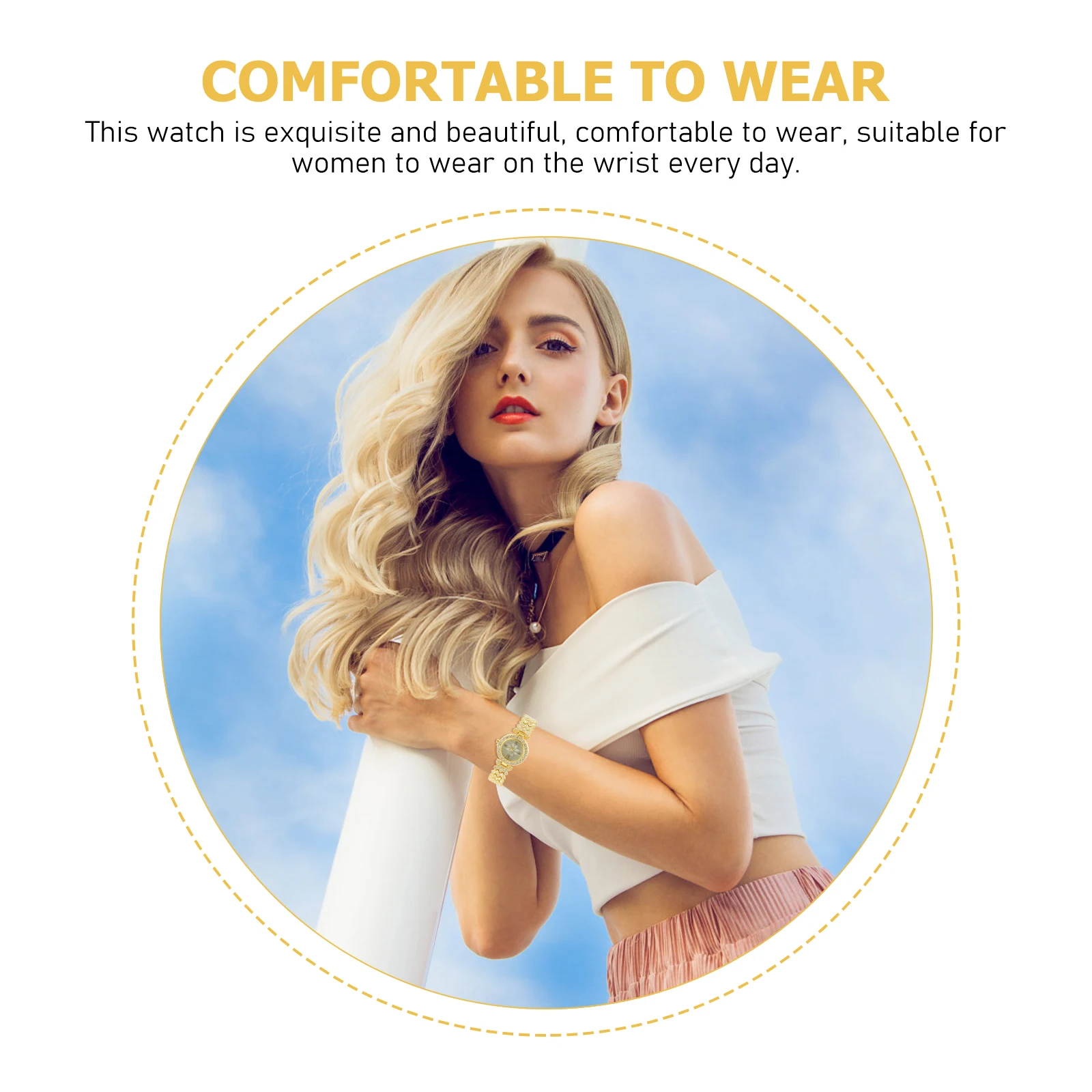 Ladies Quartz Watch Rhinestone Embellished Alloy Material Casual Fashionable Wristwatch for Women