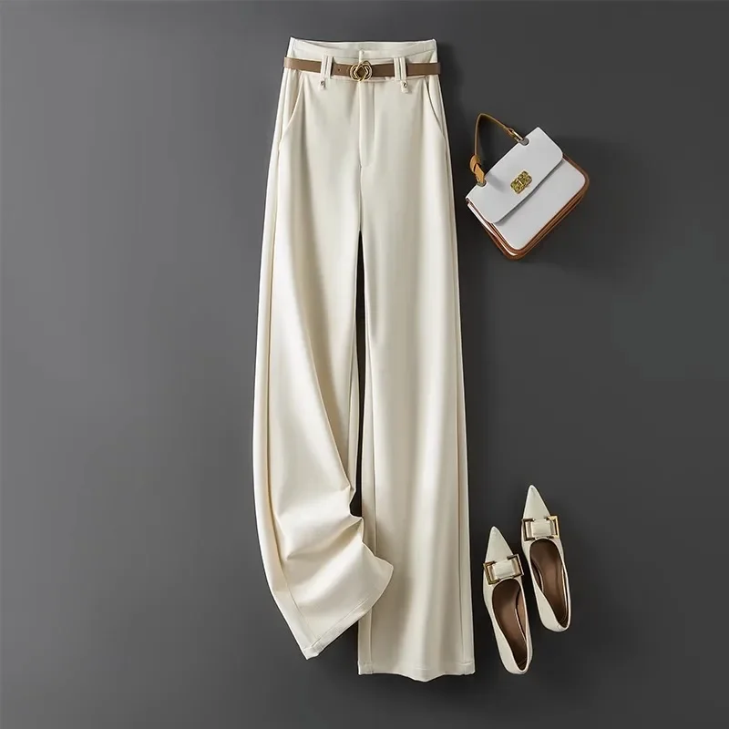 White High-waisted Straight-leg Bell Bottoms Women's Casual Trousers Autumn New Style Loose Fit Comfortable Ladies Suit Pants