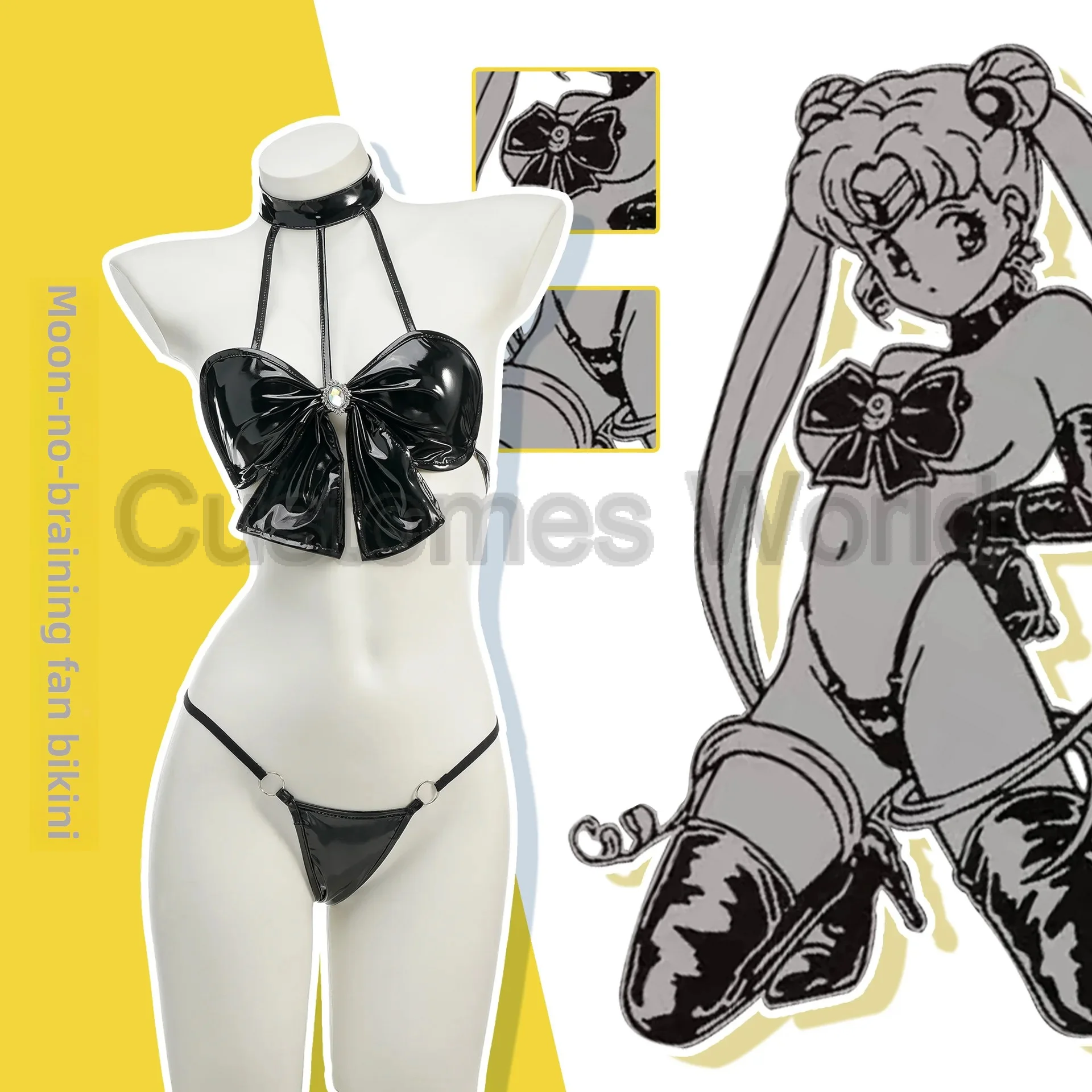 

Girl anime sexy outfit Bikini Anime Underwear Faux Leather Roleplay Sleepwear for Fans of Yue Ye Rabbit Character Unique