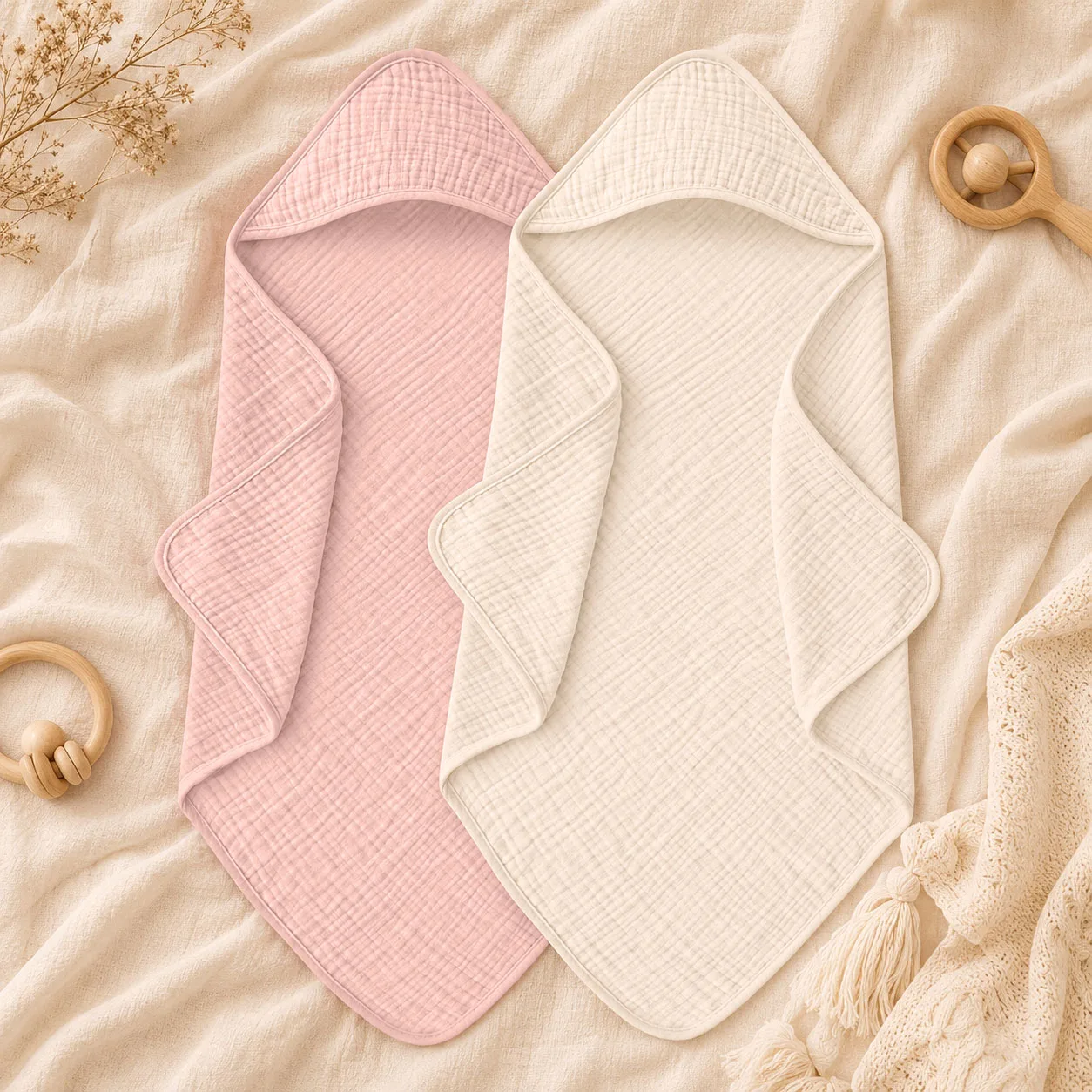 2 PCS Soft Baby Bath Wrap Towels Infant Breathable Multi-Functional Hooded Blanket Swaddle Sarong Absorbent Toddler Bath Robe
