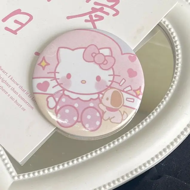 Sanrio Anime Round Mirror Hello Kitty Pochacco Cartoon Cute Makeup Mirror Women Students Trip Travel Portable Mini Round Mirror