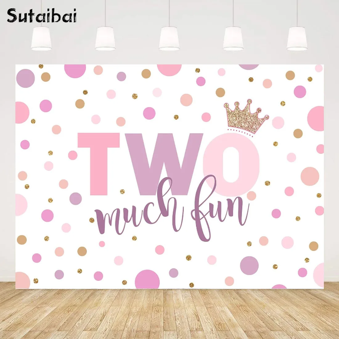 

2nd Birthday Backdrop for Girl Kids Two Much Fun Pink Purple Colorful Dots Princess Photography Background Girls Second Birthday