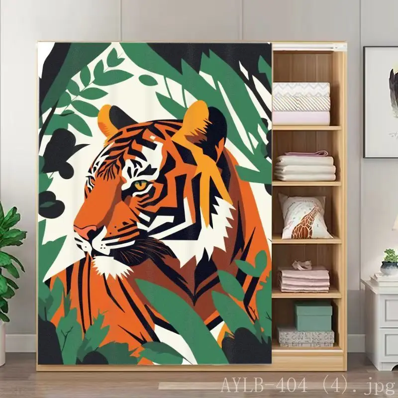 VIKAMA Tropical Leopard Noren Curtain Jungle Foliage Print Wardrobe Door Cover Room Divider Closet Entryway Indoor Drape