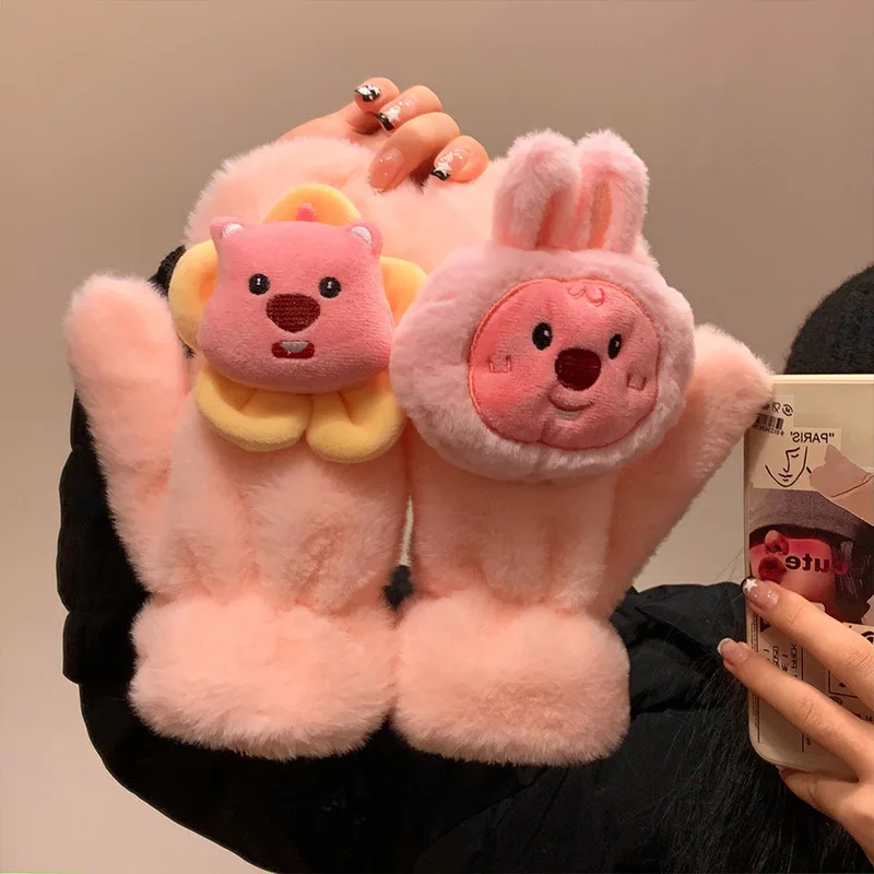 

Kawaii Loopy теплые перчатки с героями мультфильмов аниме милые плюшевые варежки «все включено» девчачье сердце зимние теплые морозостойкие перчатки женские подарки
