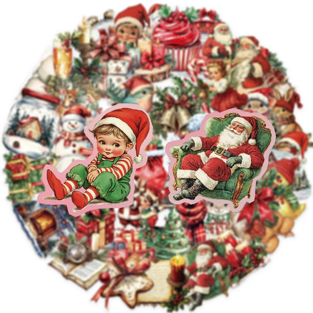 

10/30/50pcs Transparent Retro Christmas Graffiti Stickers Aesthetic Kid Decals Toy DIY Luggage Stationery Phone Cute PET Sticker