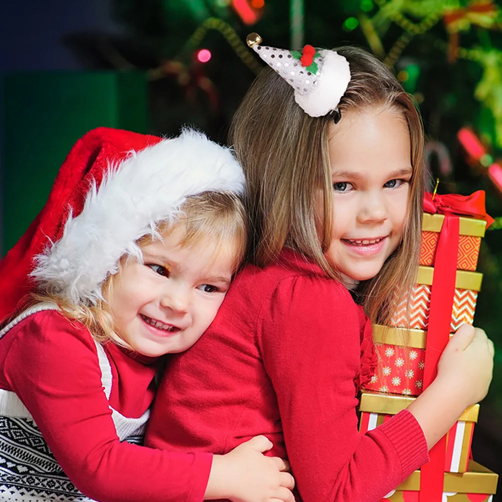 4 قطعة مقاطع الشعر قبعة سانتا الترتر بريق عيد الميلاد دبابيس الشعر حفلة إكسسوارات الشعر الفتيات عيد الميلاد المشابك دبابيس الشعر عيد الميلاد