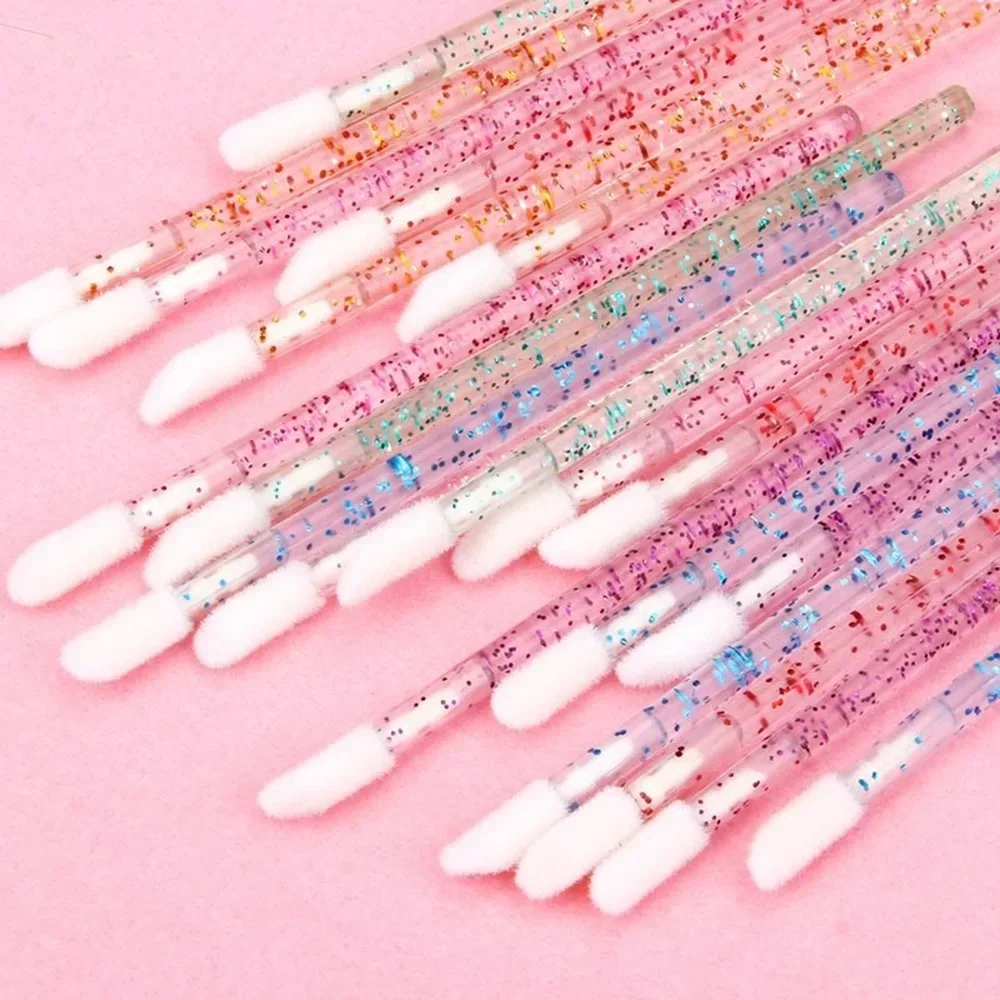 50pcs Reusable Eyelash Brush Tube Disposable Eyelash Wands Eyebrow Brush Replaceable Dust-proof Sparkling Broken Diamond Bottom