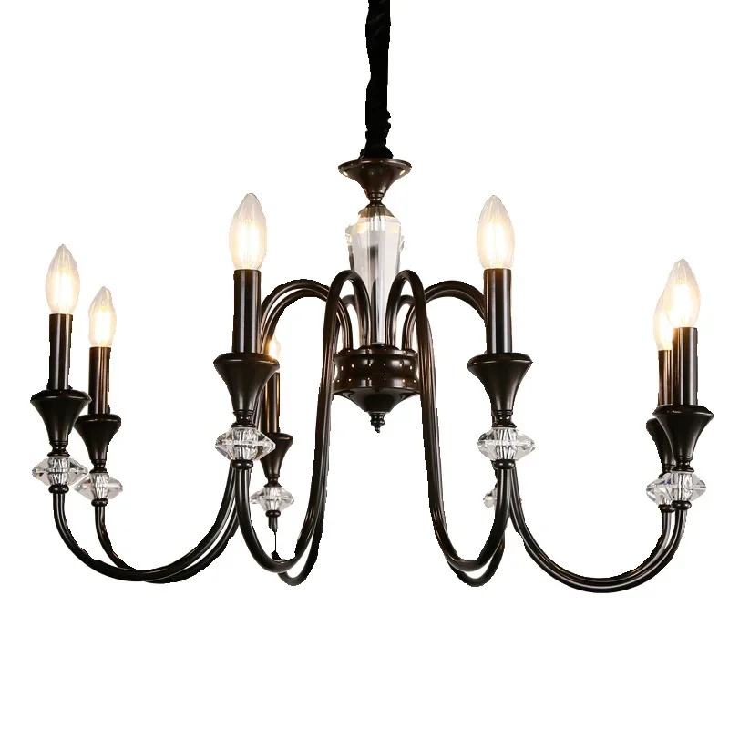 

All copper French retro candle crystal chandelier black American light luxury medium and ancient style Nanyang style