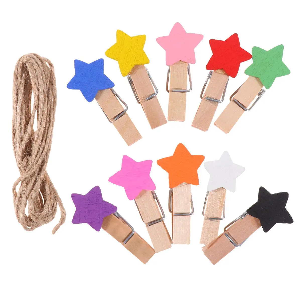 100pcs 3.5cm Wood Clip Clamp Photo Mini Clip Star Shape Message Note Memo Clip (10 Colors Mixed Color)