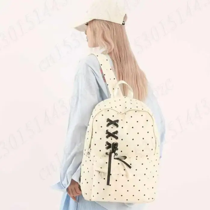 البولكا نقطة حقيبة الظهر الشريط القوس مصمم الكورية فتاة على ظهره خفيفة الوزن حقيبة المدرسة الثانوية الطلاب حقيبة السفر Mochila