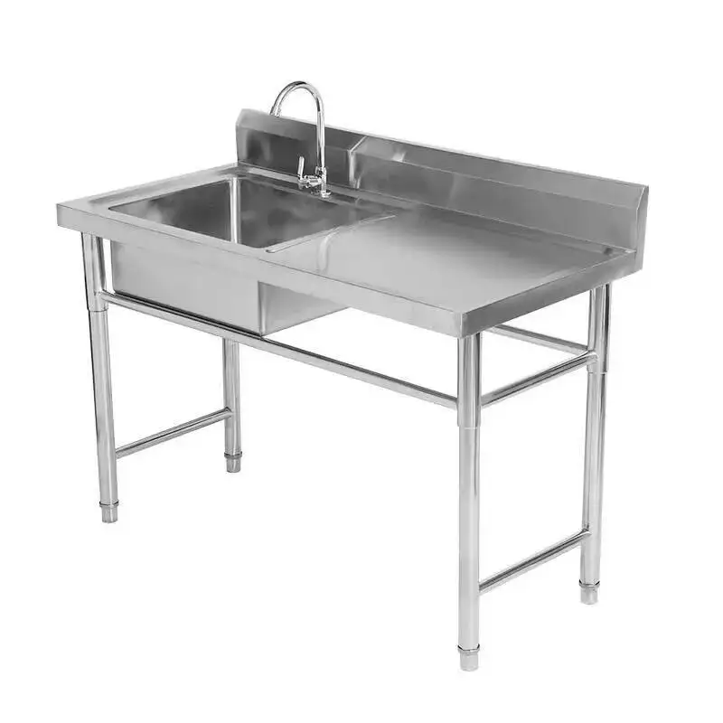 Stainless Steel Kitchen Sinks Countertop Integrated Dishwashing Basin Thickened Washing Sink with Commercial Bracket Single Slot