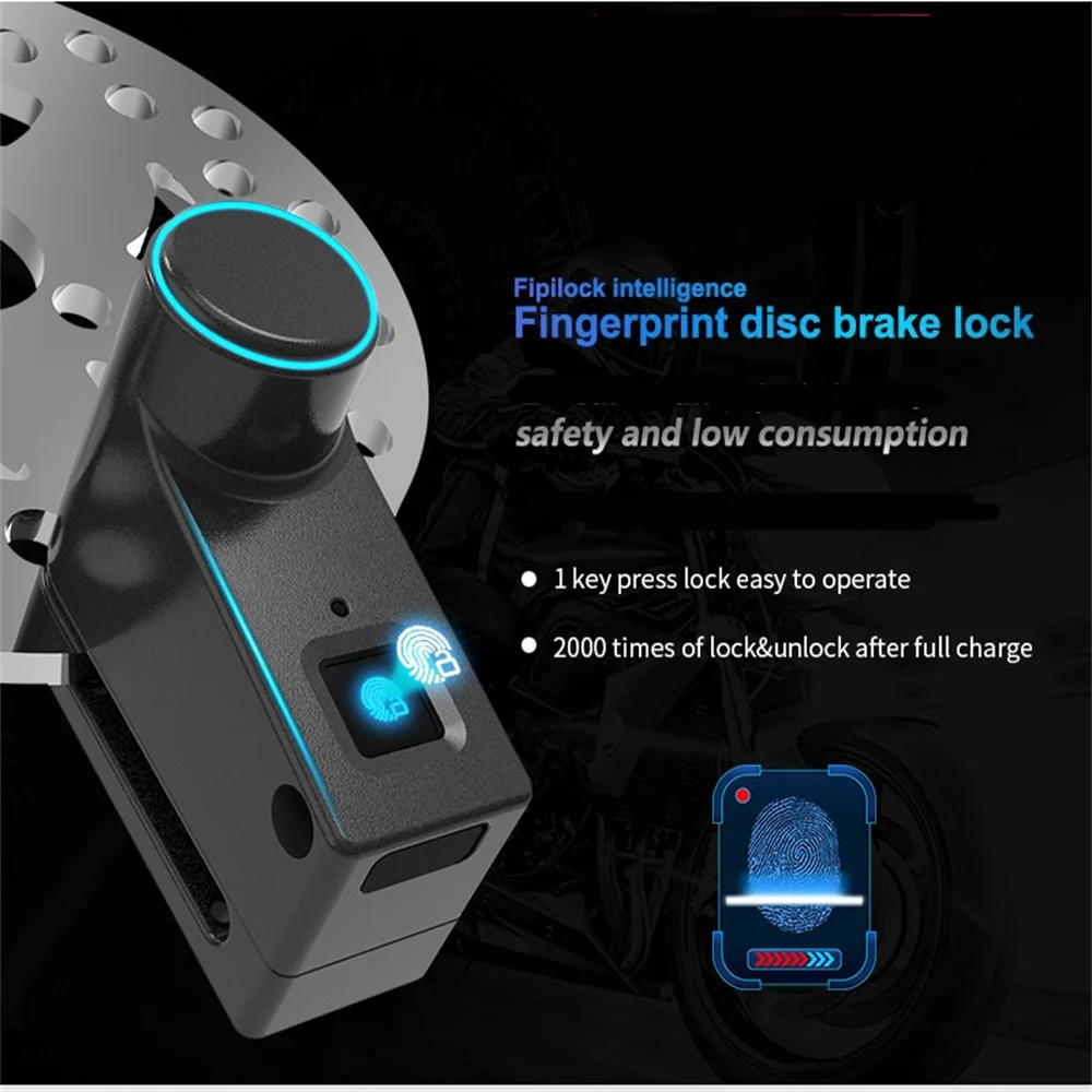 Smart Fingerprint Disc Brake Lock Anti-theft Bluetooth Electric Lock Waterproof for Motorbike Bicycle