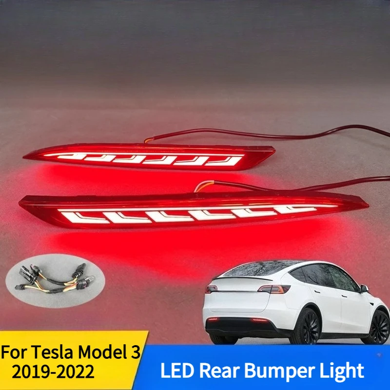 For Tesla Model 3 2019-2022 Rear Bumper Light Reflector Modified LED Sequential Turn Signal Guide Light Accessories