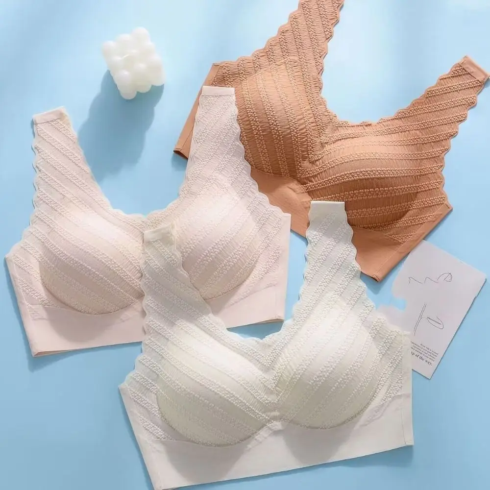 

Gathering Bras Seamless Bubble Lace Bra Plus Size Widen Band Push UP Underwear Bralette Intimates Deep V Wireless Bras Ladies