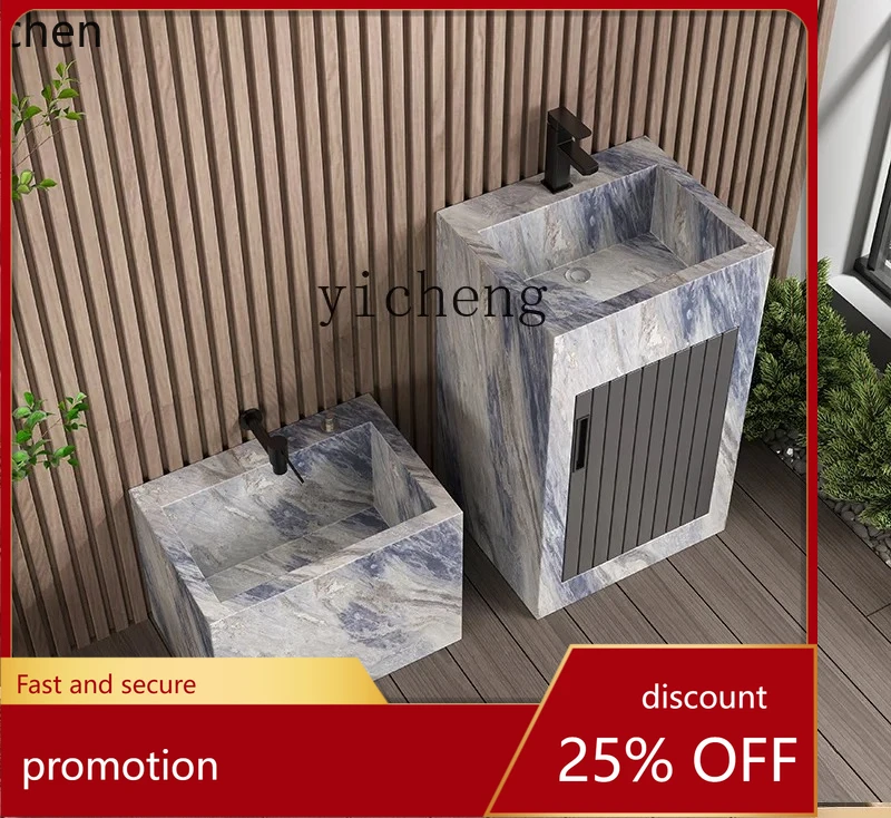 ZMLOutdoor Rock Slab Pedestal Basin Mop Sink Combination Garden Wash Basin with Door
