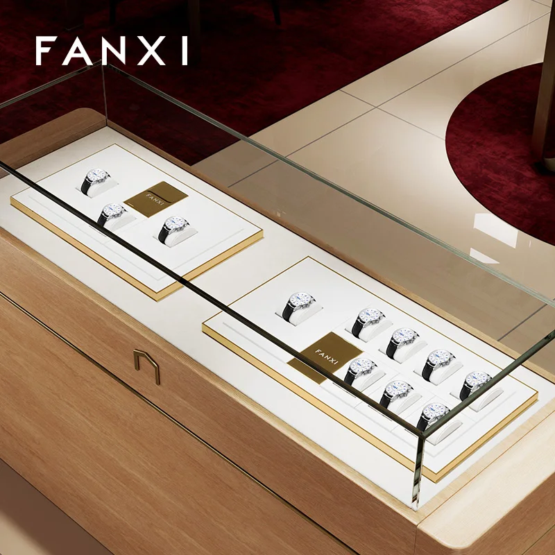 High grade white leather metal watch display rack, watch counter, window display, live broadcast watch display props