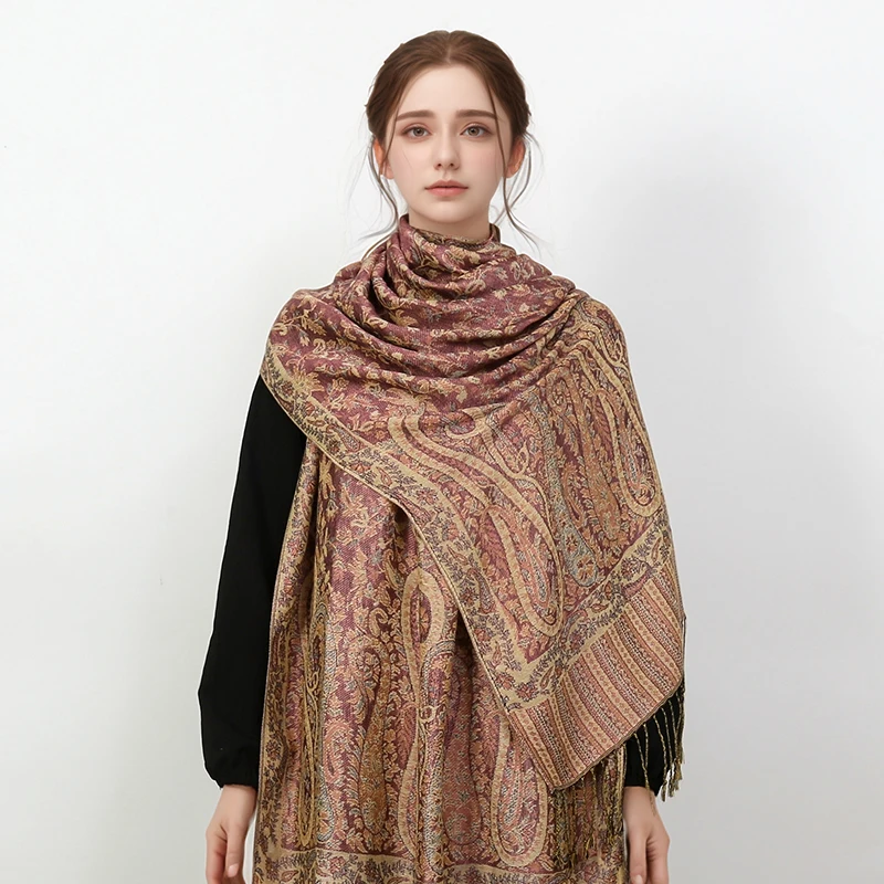 Nowy zimowy damski szalik żakardowy Bufanda z nadrukiem kokietka moda jedwabisty długi szal etniczne szaliki podróżne z frędzlami