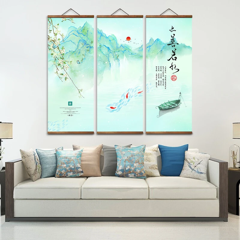 MT4014 Chinese Style The best kindness is like wate fishing boat swallow Decorative Wall Art Posters Solid Wood Scroll Paintings