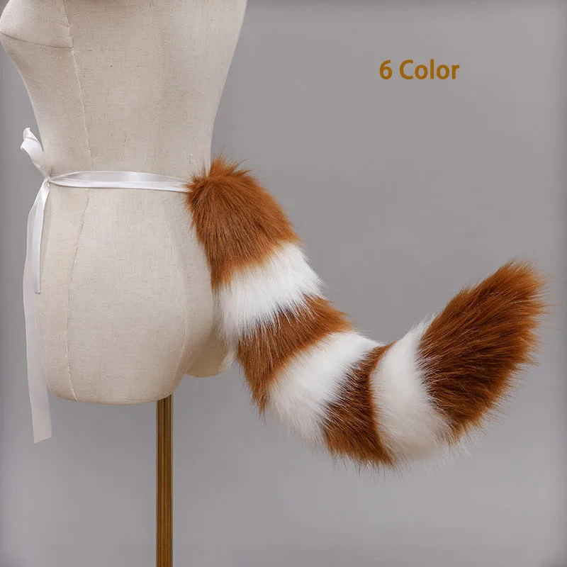 

60cm Furry Animal Raccoon Tail Cosplay Costumes Props Cat Fox Plush Tails Role Play Halloween Party Kawaii Accessories