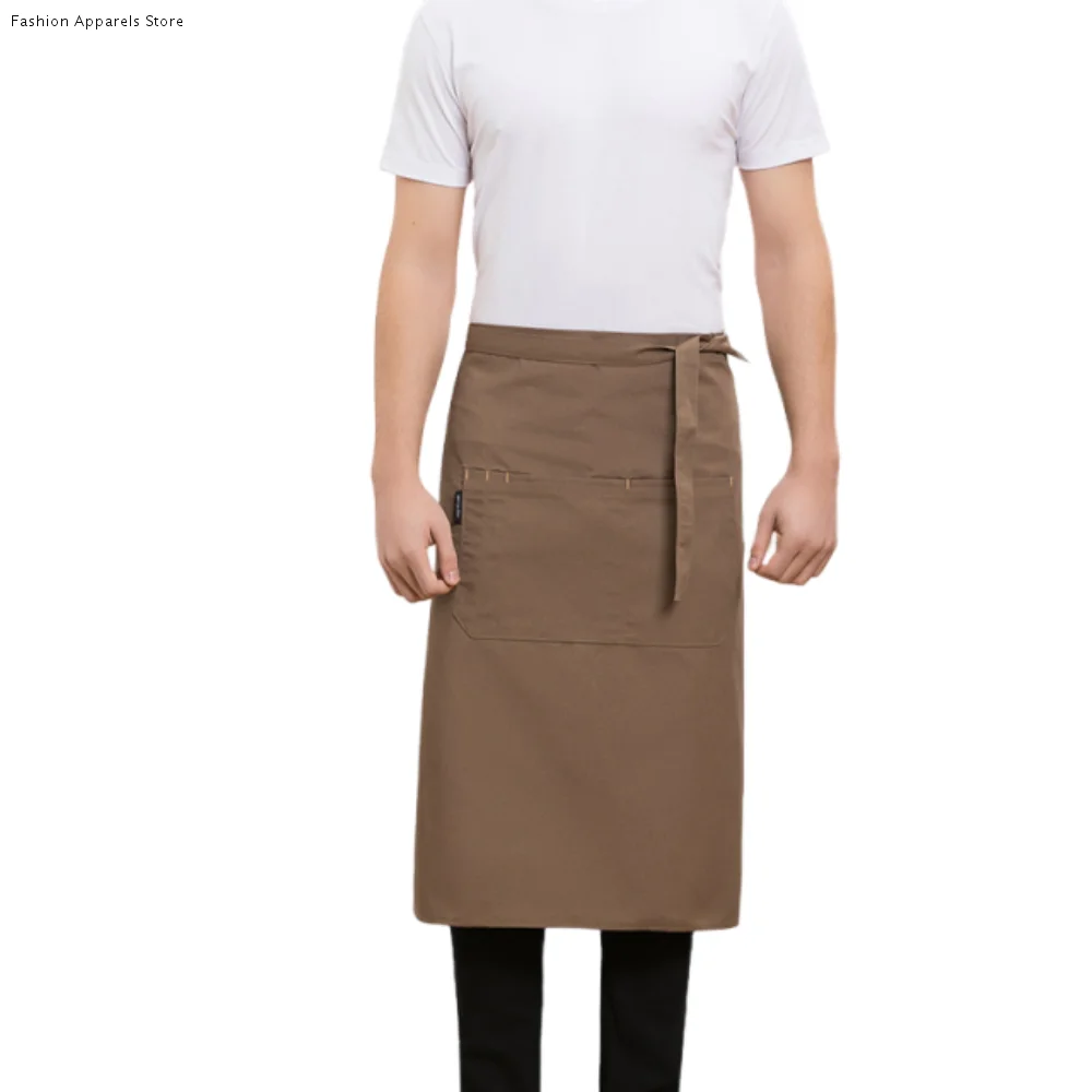 防汚ハーフエプロン 調節可能 ソリッドカラー ウェイターウエストエプロン レースアップデザイン 耐久性のあるシェフユニフォーム カフェ