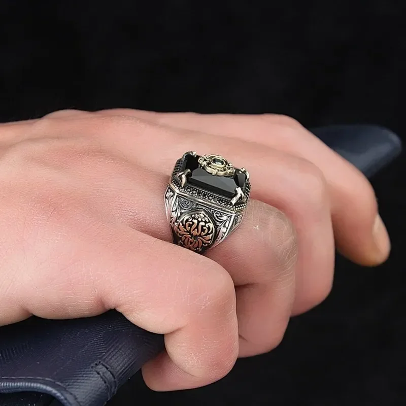 Bague de Bergame de Style Ethnique Rétro pour Homme, Incrustée de Zcomprend Bleu de Mer