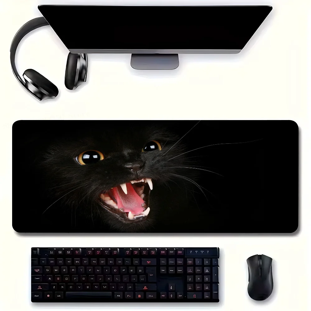 Black Cat Mousepad Non-slip Suitable For Office Computers Laptops E-sports Game Desk Mats XXL Keyboard