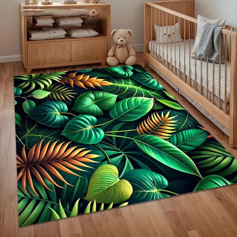 New Arrival Lush Tropical Leaf Area Rug Non Slip Soft Floor Carpet for Living Room Bedroom Nursery Entryway Decor