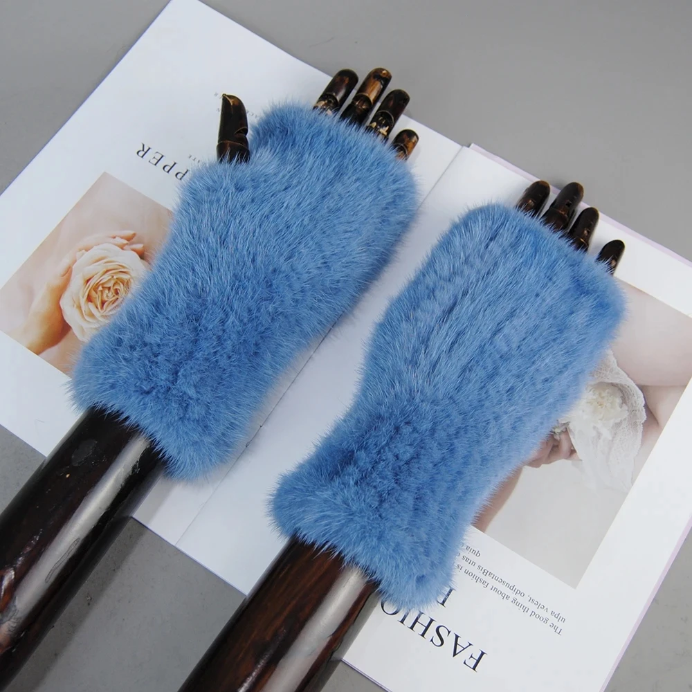 Guantes de piel de visón auténtica para mujer, manoplas de piel de visón 100% Natural y cálido, sin dedos, de punto, novedad de invierno
