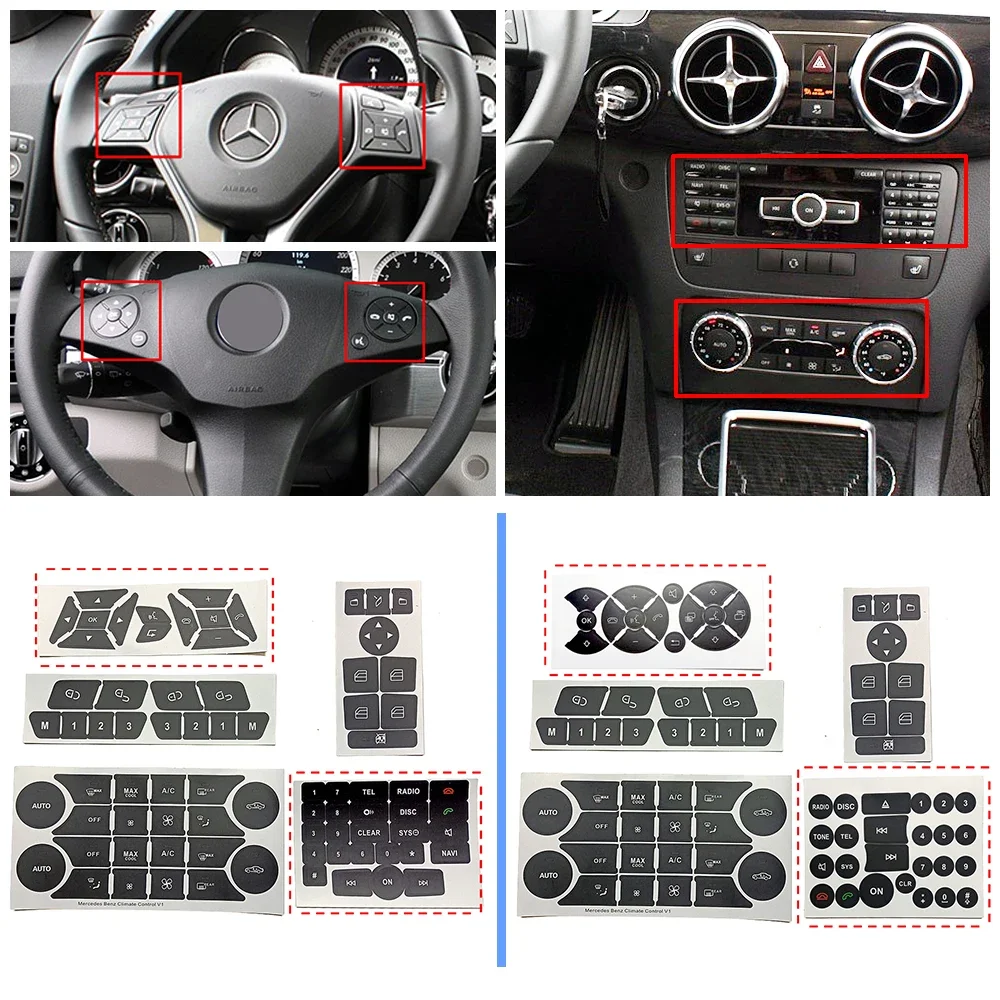 For Mercedes Benz GLK Class X204 Car Center Console Steering Wheel Door Lock Window AC Switch Button Repair Sticker Decal