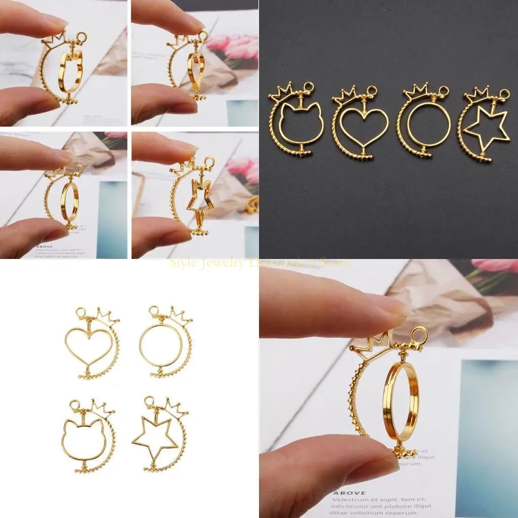 

D46E Alloy Open Back Bezel Pendants Rotating Frame Charms Epoxy Resin Fillers