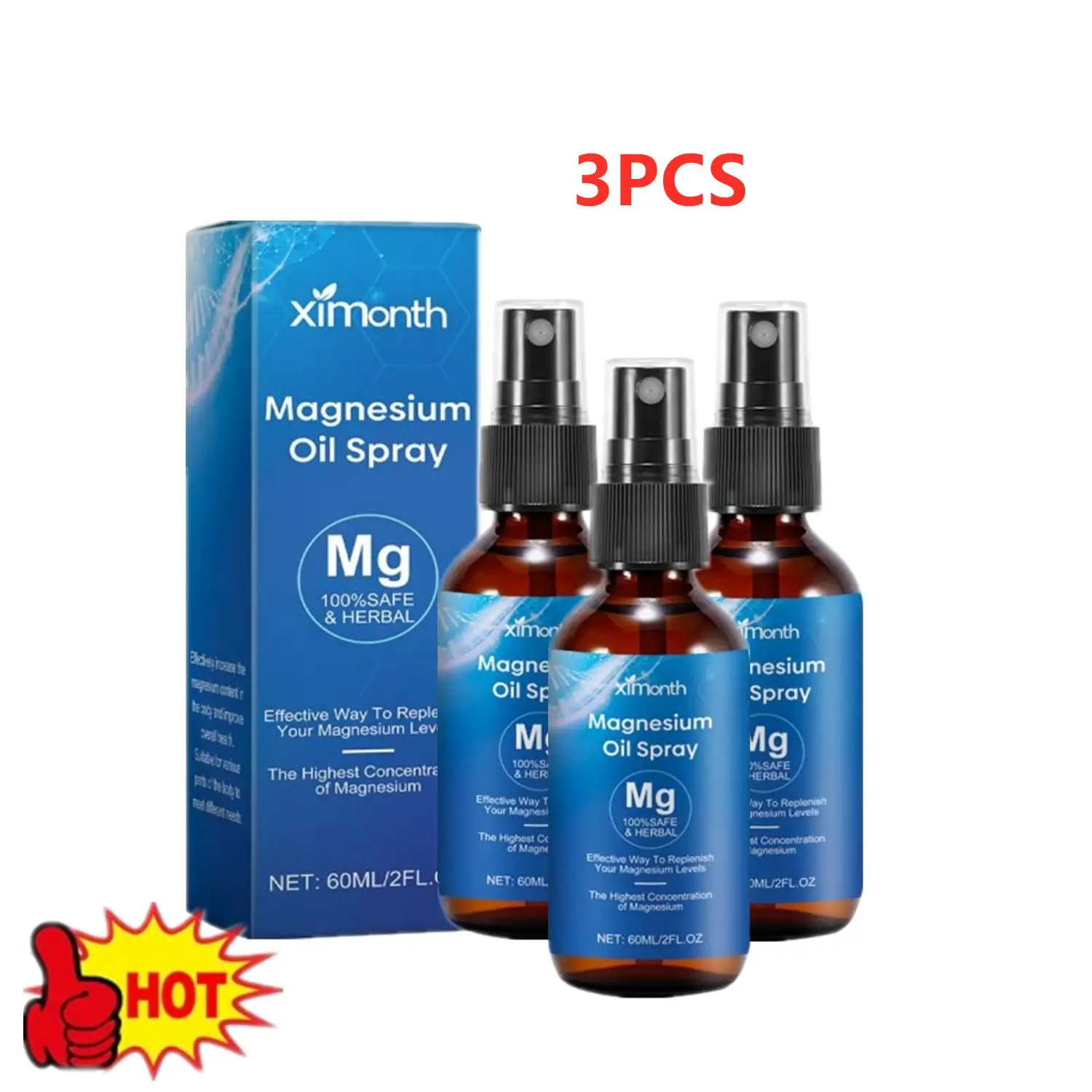 

3PCS 60ml 100% Pure Magnesium Oil Spray Non-GMO Relieve Muscle Body Pain Smoothes&Softens Skin For Better Sleep Quality