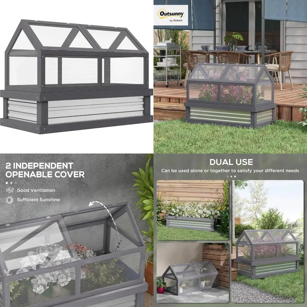 Raised Garden Bed with Polycarbonate Greenhouse, Wooden Cold Frame for Flower Plant Protection, 48 x 2 Feet