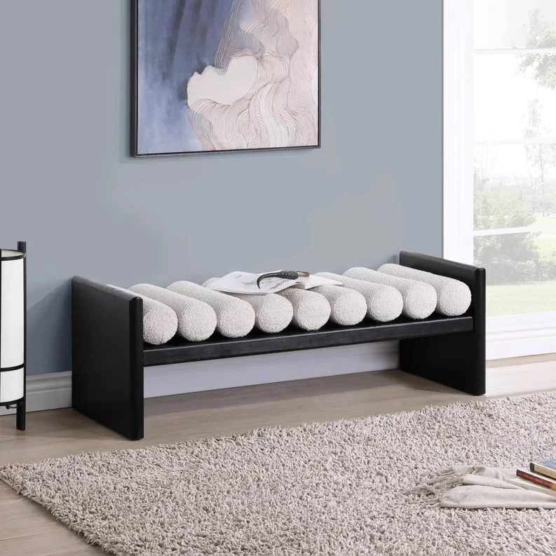 

Modern Household Entry Door Shoe Changing Stool Lamb Wool Art Creative Bench Living Room Furniture Wooden Ottoman Bench