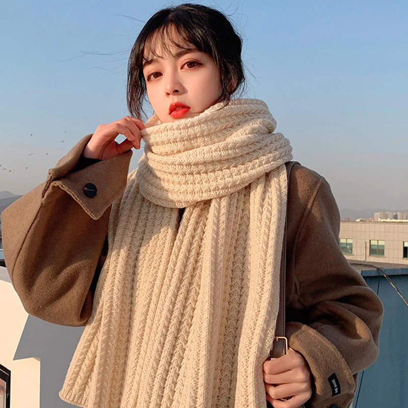 Women Winter Scarf New Korean Woolen Scarf Lovers Men And Women Thicken Warm Students Solid Color Knitted Scarves Bib