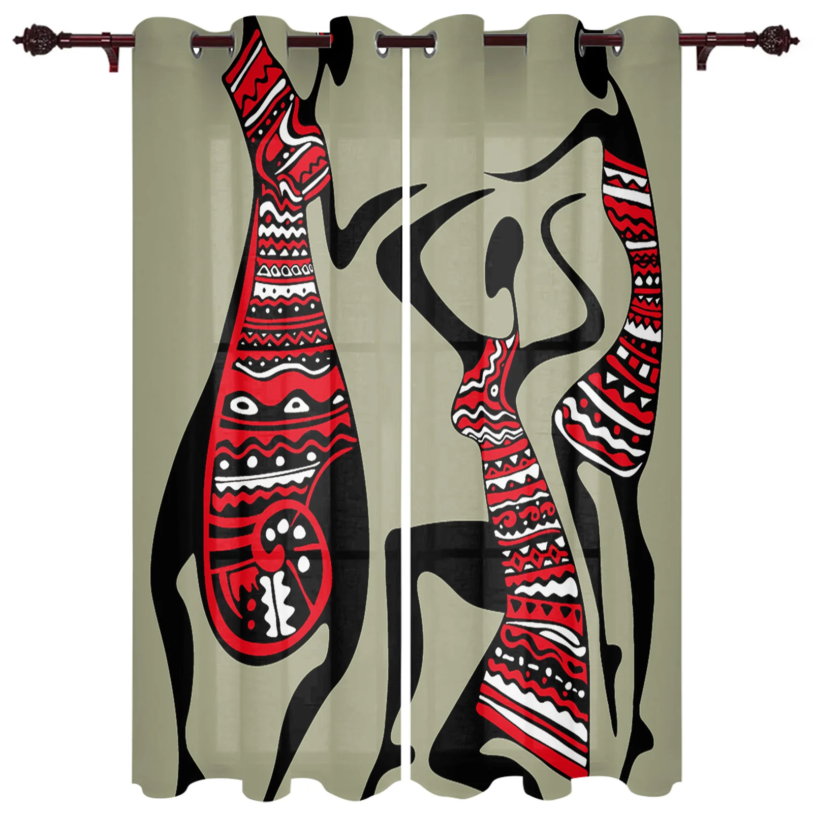 Ethnic Dance Silhouettes Window Curtains Kitchen Bedroom Fabric Drapes Curtain Home Draperies Curtains for Living Room