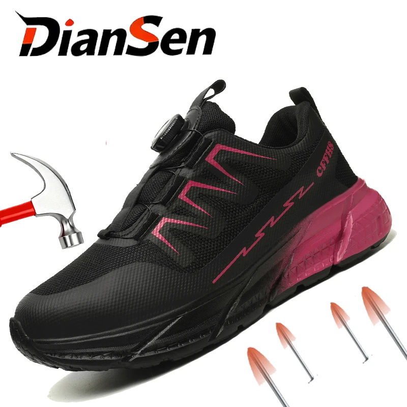 Lightweight Women's Work Shoes with Rotary Button - Breathable Steel Toe Safety, Anti-Puncture Anti-Smash Indestructible Shoes