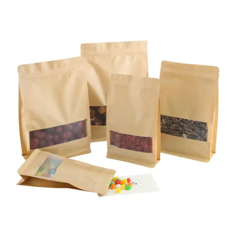 500pcs/lot Thickened octagonal sealing window kraft paper bag red dates walnut dried fruit food self-supporting bags SN4317