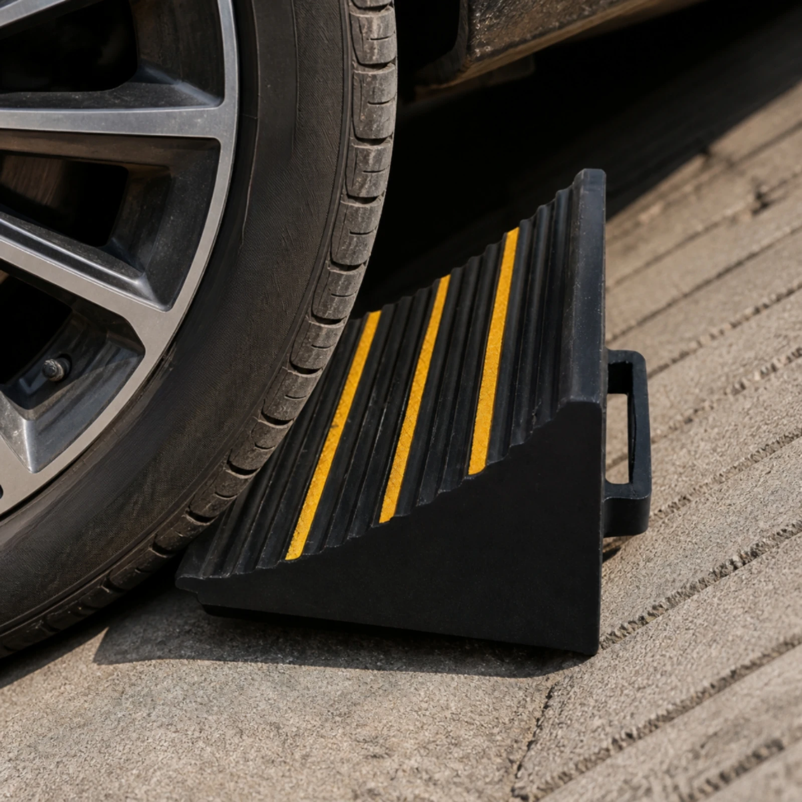 Wedge Shaped Wheel Chock with Top Handle Easy to Carry Vehicle Parking Stop for Car Truck Trailer on Sloped Ground