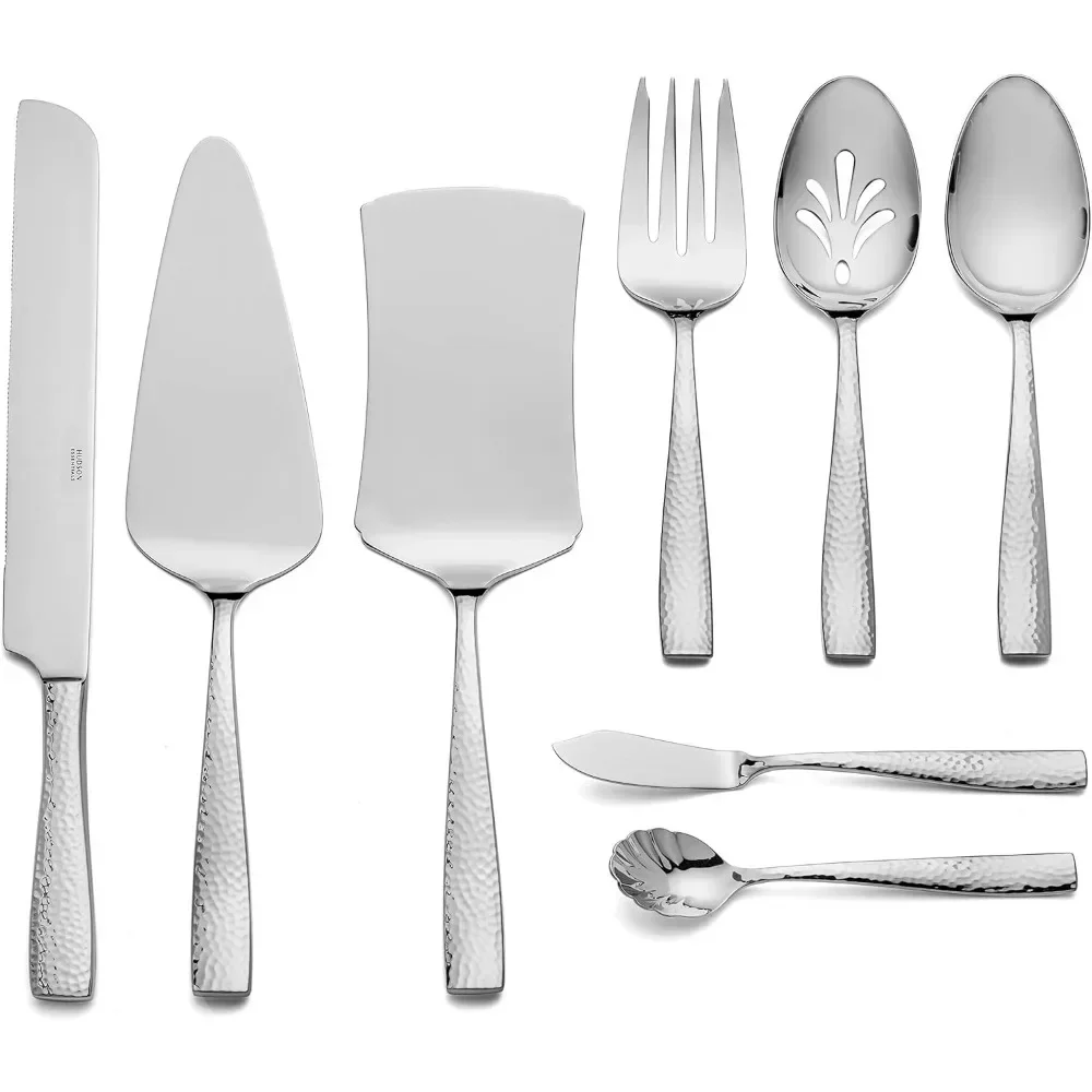 68-Piece Hammered 18/10 Stainless Steel Silverware Cutlery Set with Serving Set