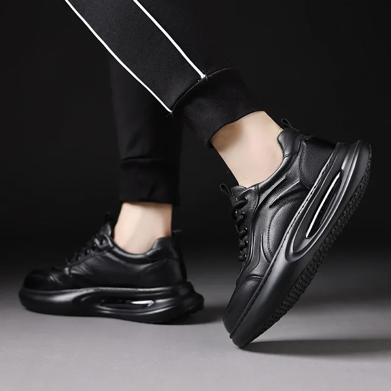 Fashion Luxury Genuine Leather Sneakers for Men Spring Autumn Soft-soled Men\'s Platform Shoes Designer Increase Sport Shoes Male