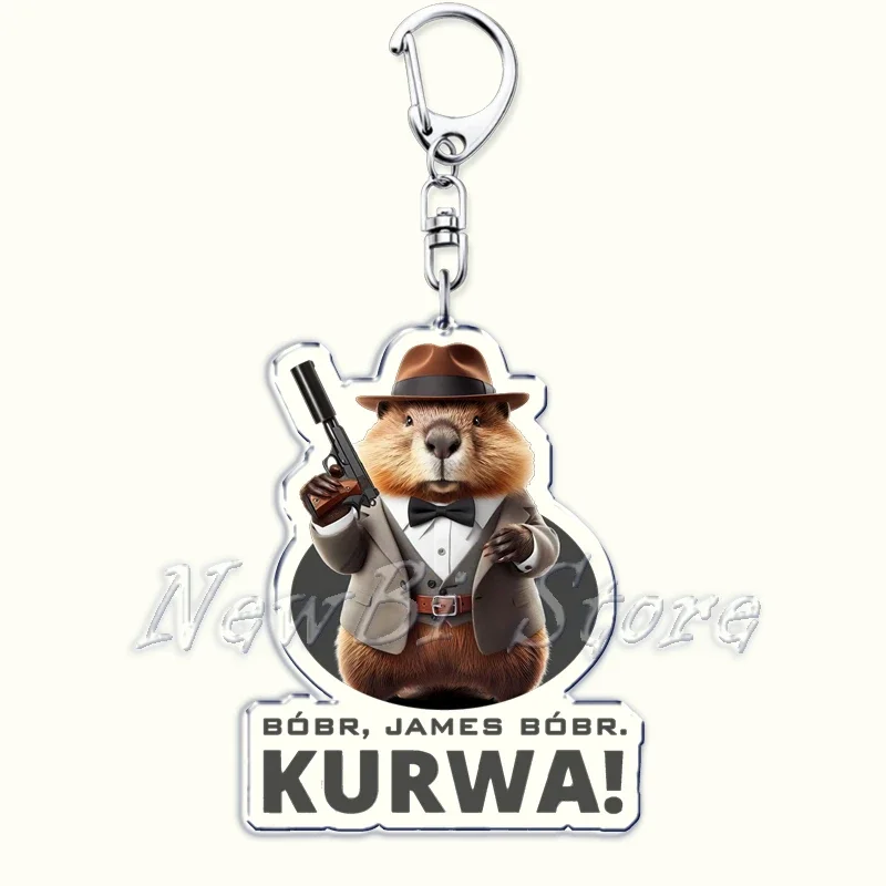 Funny Poland Bobr Kurwa Beaver Meme Acrylic Keychains Ring for Accessories Bag Animal Bober Pendant Key Chain Jewelry Fans Gifts