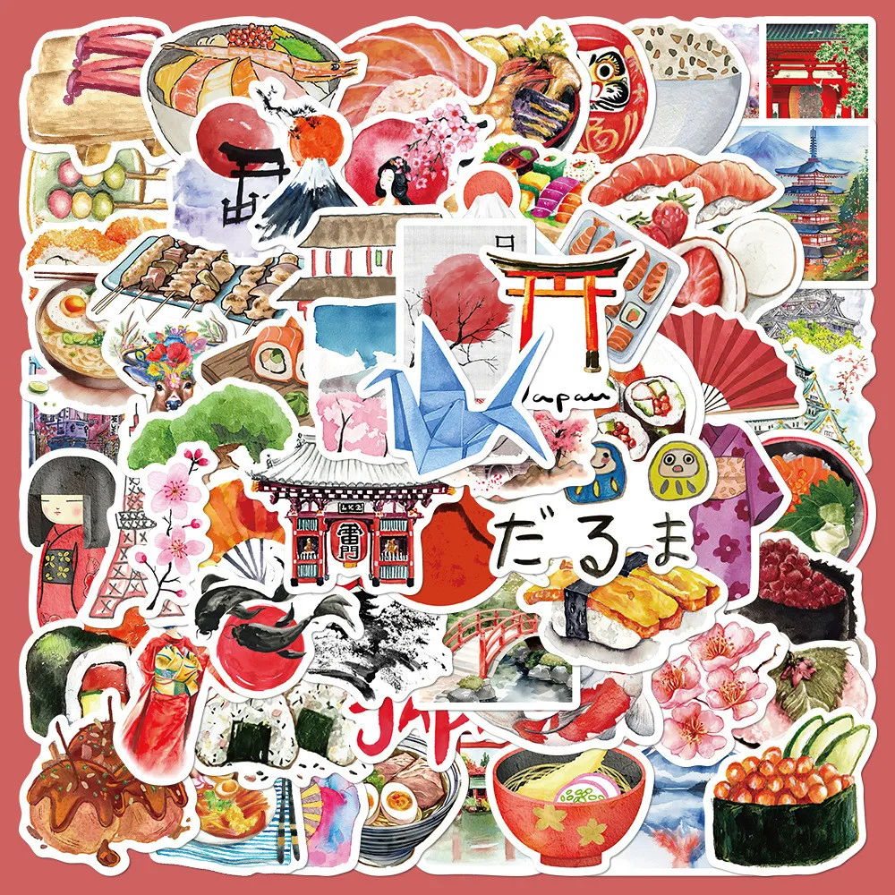 

64Pcs Watercolor Japan Travel Stickers Waterproof DIY Decals for Luggage Laptop Journal Decoration RecordingYourLife Store
